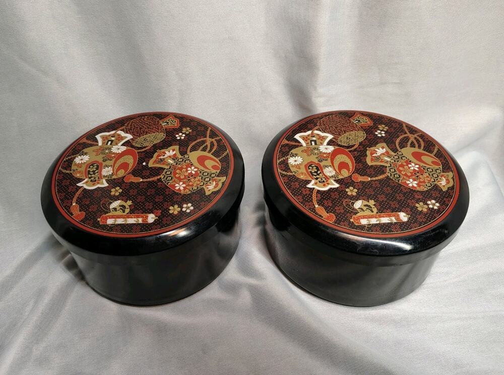 2 Vintage Yamanaka Japanese Lacquer Ware Round Bowl w/ Lid Stackable